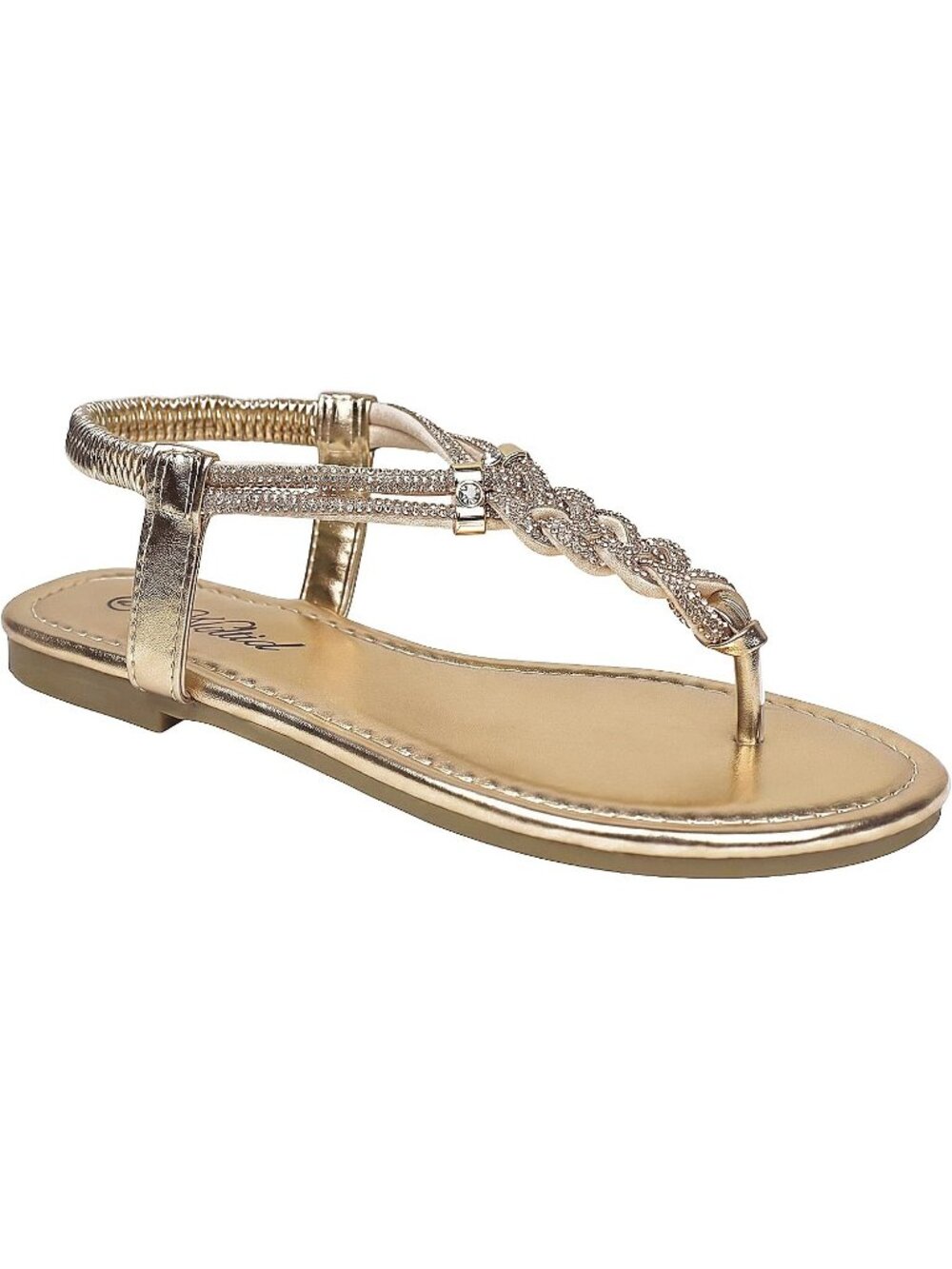 Women's Metallic Faux Leather Sparkly Rhinestone Thong Boho Bling Flats Sandals
